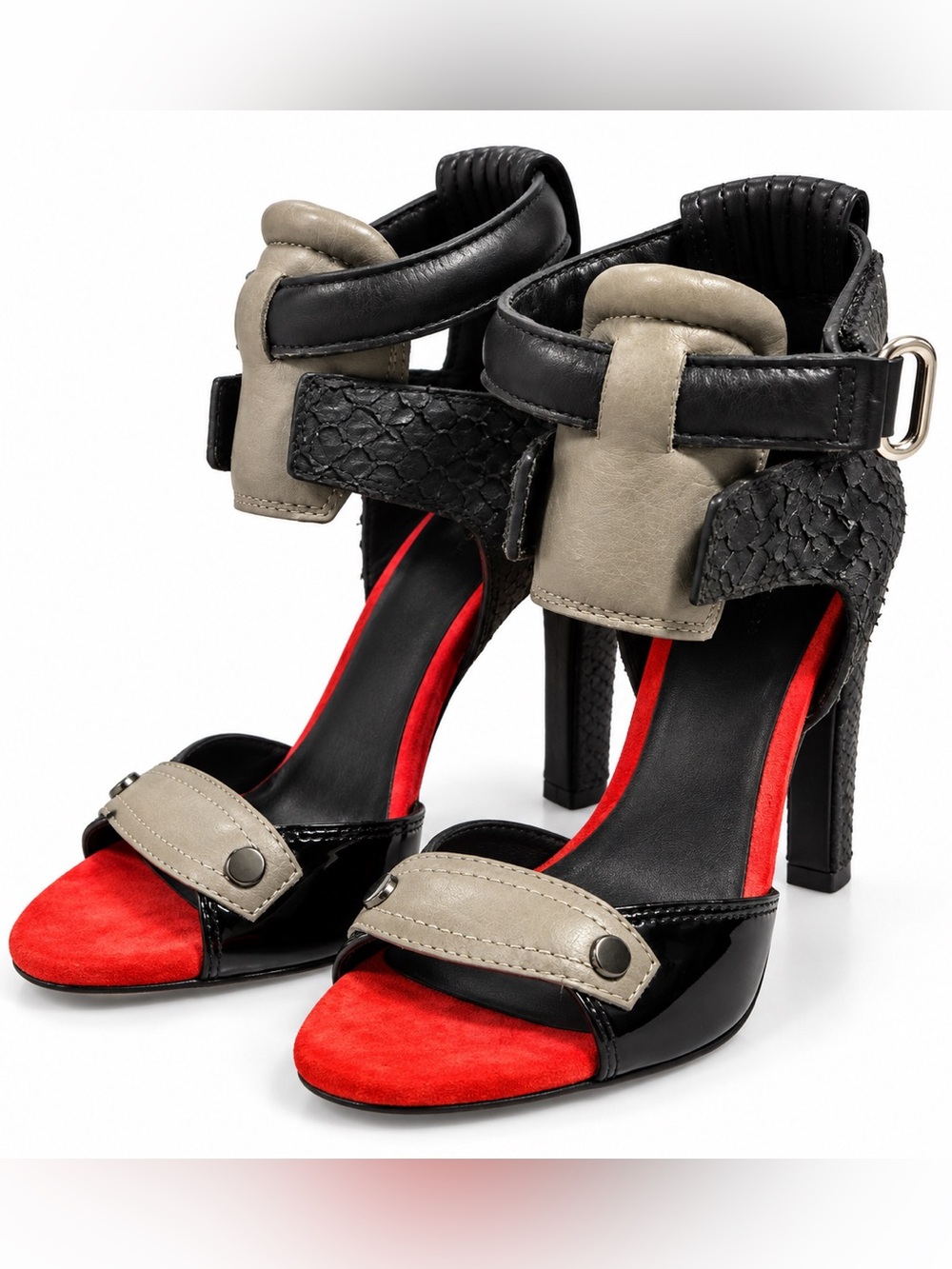 Alexander Wang Ankle Cuff High Heel Sandals Black Gray Red Size 37